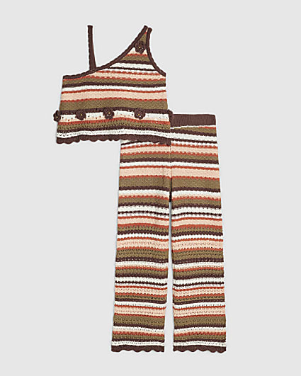 Girls Brown One Shoulder Crochet Set
