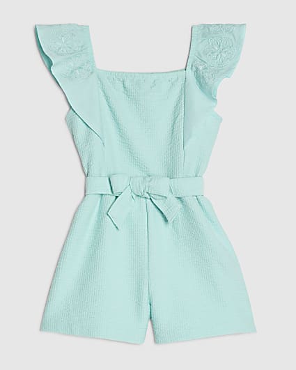 Mini Girls Blue Shirred Jersey Playsuit
