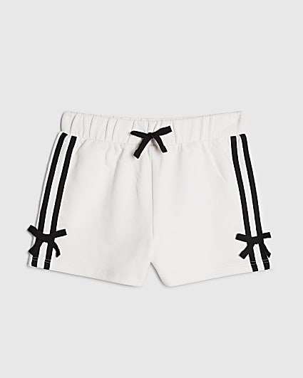Girls White Side Stripe Bow Shorts