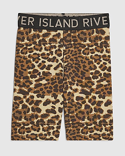 Girls Brown Leopard Cycling Shorts