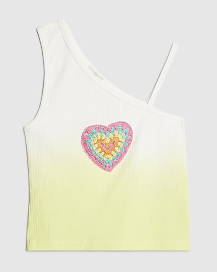 Girls Green One Shoulder Heart Tank Top