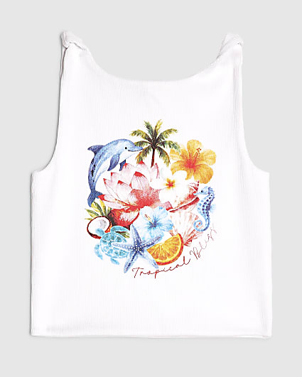 Girls White Dolphin Tank Top