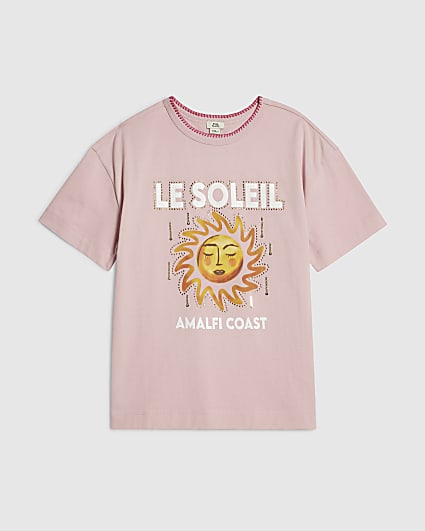 Girls Pink Sun Embellished T-Shirt