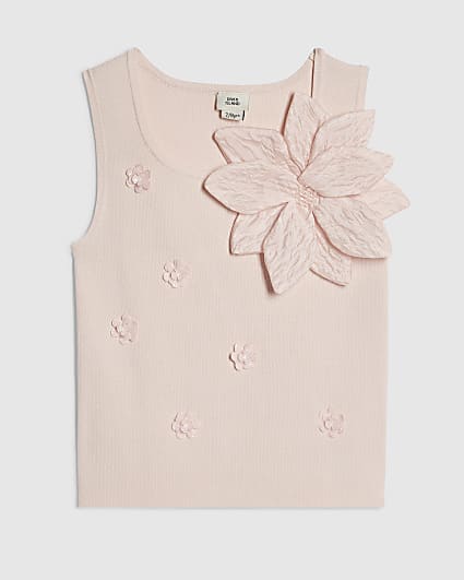 Girls Pink Flower Trim Knitted Top