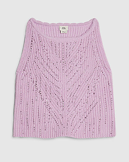 Girls Purple Embellished Crochet Top