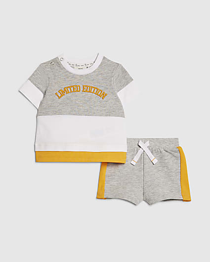 Baby Boys Grey Colour Blocked Shorts Set