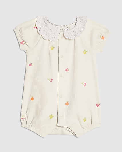 Baby Girls Beige Collared Fruit Romper