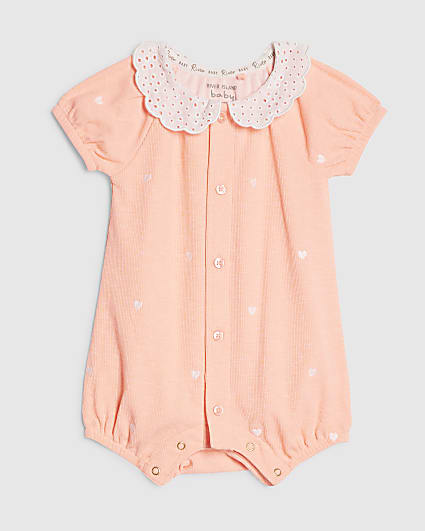 Baby Girls Coral Collared Heart Romper