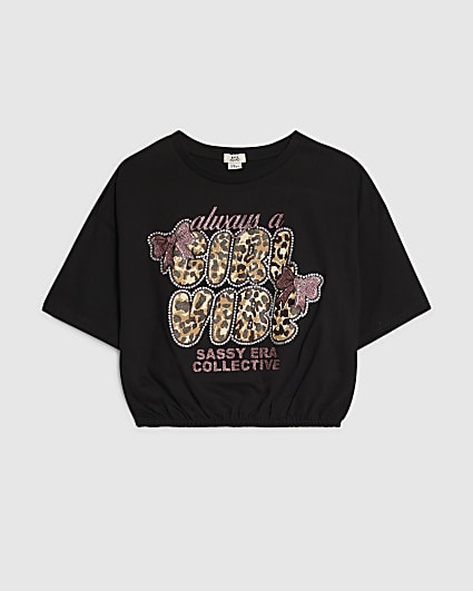 Girls Black Cool Vibes Print T-shirt