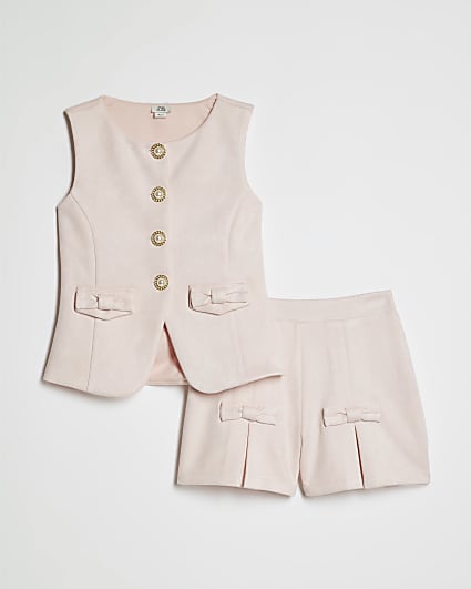 Girls Pink Faux SuedeWaistcoat Set