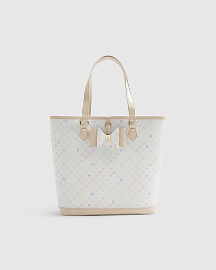Girls White Monogram Shopper Bag