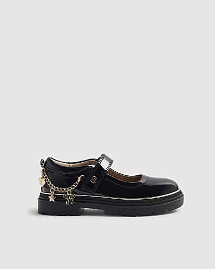 Girls Black Patent Chain Mary Jane Shoes