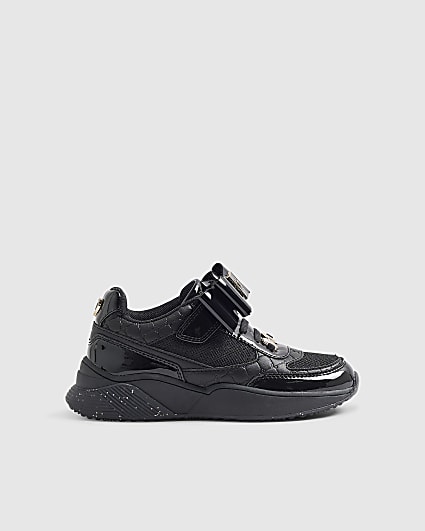 Girls Black Bow Trainers