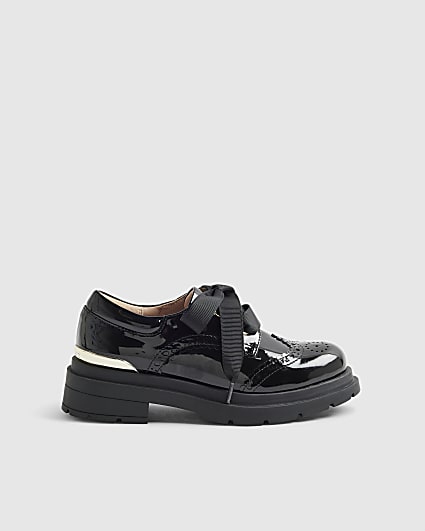 Girls Black Chunky Lace Up Brogue Shoes