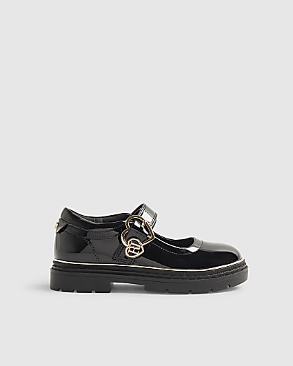 Girls Black Double Heart Mary Jane Shoes