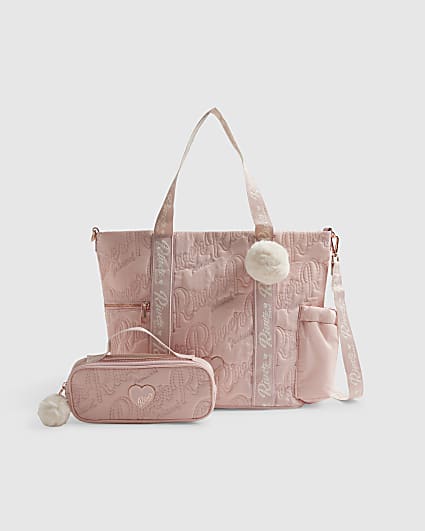 Girls Pink Shopper Bag And Pencil Case Bundle