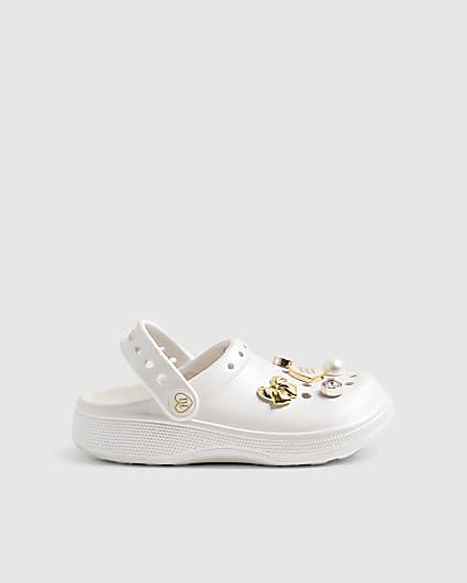 Girls White Charm Clogs