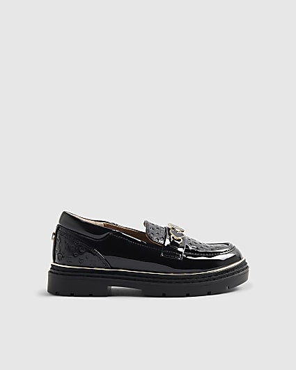 Girls Black Heart Snaffle Loafer Shoes