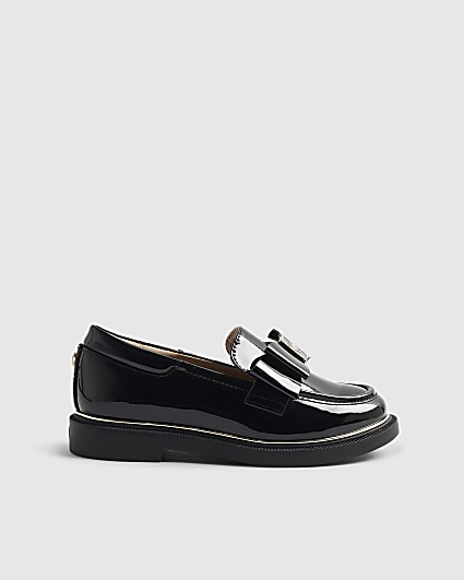Girls Black Bow Loafer Shoes