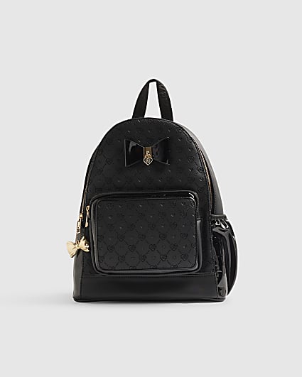 Girls Black Faux Leather Padlock Bow Backpack