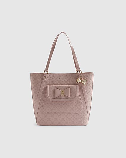 Girls Pink Monogram Padlock Bow Shopper Bag