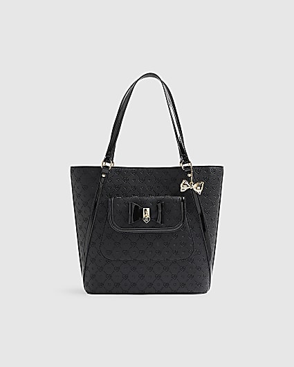 Girls Black Padlock Bow Monogram Shopper Bag