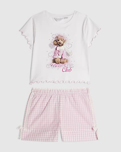 Girls White Puppy Gingham Pyjamas