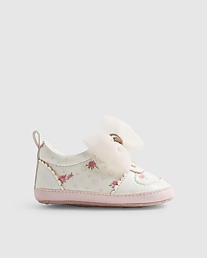 Baby Girls White Floral Print Plimsoles