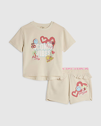 Mini Girls Cream Iconic Vibes Shorts Set