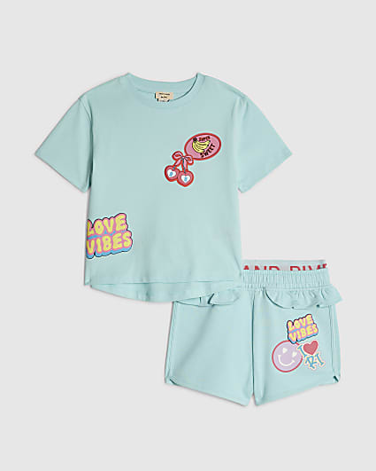 Mini Girls Blue Love Vibes Shorts Set