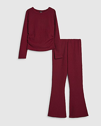 Girls Red Ruched Textured T-Shirt Set