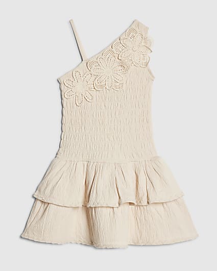 Mini Girls Cream Crochet Flower Dress