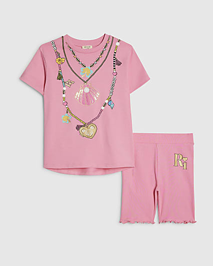 Mini Girls Pink Necklace T-Shirt Set