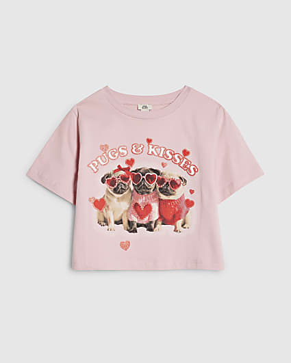 Girls Pink Pugs and Kisses Crop T-Shirt