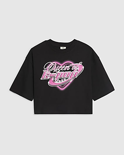Girls Black Queen Of K-pop Crop T-Shirt