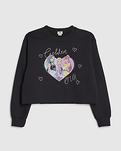 Girls Black Golden Era Heart Girl Sweatshirt
