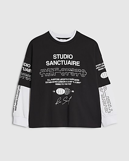 Boys Black Double Layer Sanctuaire T-Shirt