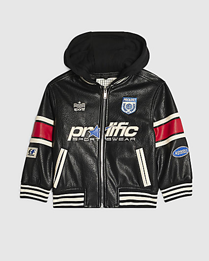Mini Boys Black Badged Varsity Bomber Jacket