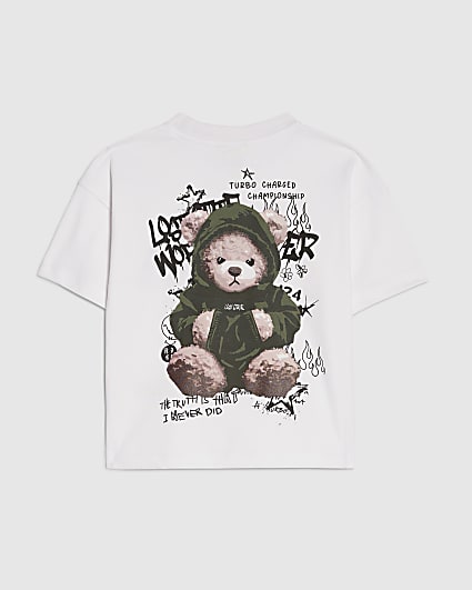 Mini Boys White Grafitti Bear T-shirt