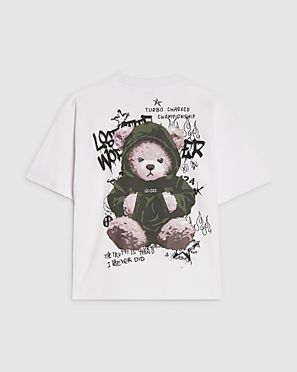 Boys White Oversized Grafitti Bear T-shirt