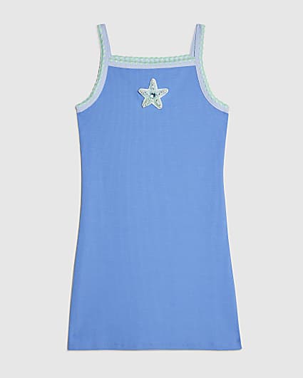 Girls Blue Whipstitch Starfish Cami Dress