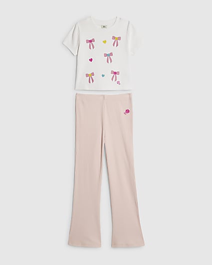 Girls Pink Bow T-shirt and Leggings Set