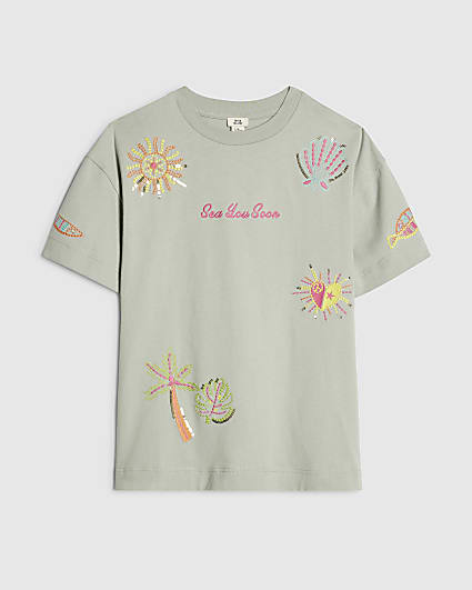 Girls Pink Embroidered Sea You Soon T-Shirt
