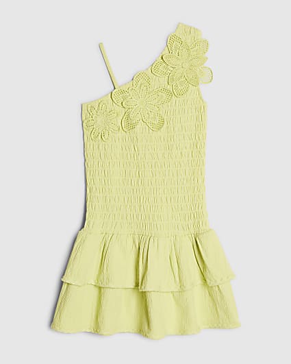 Girls Asymmetric Crochet Flower Dress