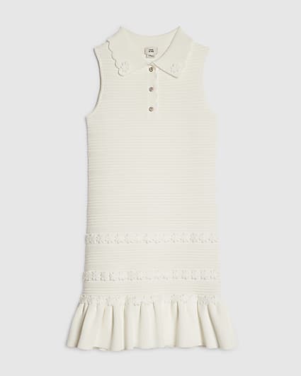 Girls White Floral Polo Dress