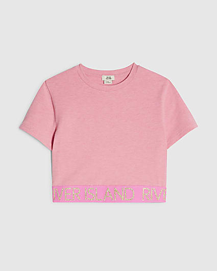 Girls Pink Cut Out Waistband Top