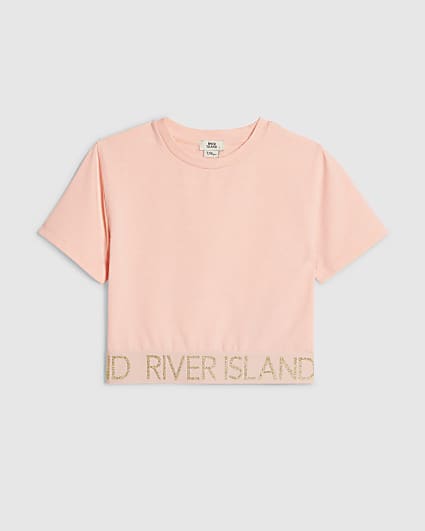 Girls Pink Cut Out RI Waistband Top