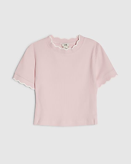 Girls Pink Scallop Edge T-Shirt