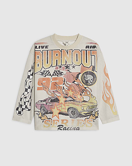 Boys White Mesh Car T-Shirt