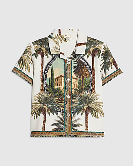 Mini Boys White Palm Tree Print Shirt